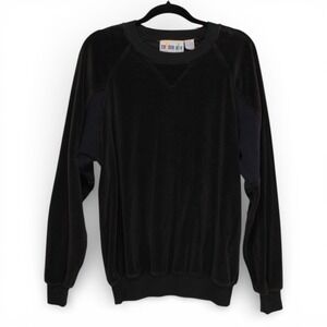 Trader Bay Velour Sweatshirt Mens Large Black Excellent Vintage Ribbed Pullover